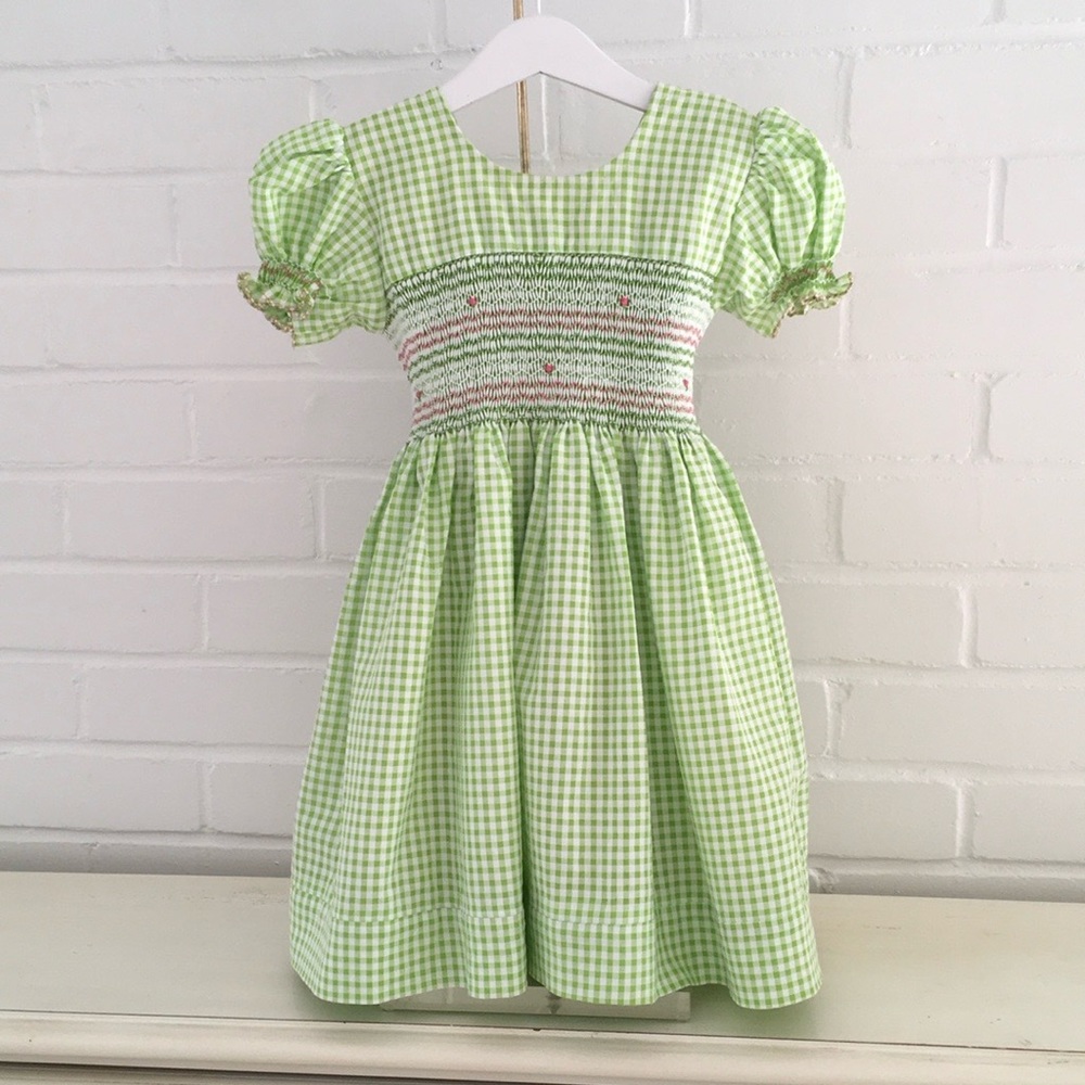 Classic Smocked Pastel Green And White Check Easter Spring Dress Size Girls 4-5T